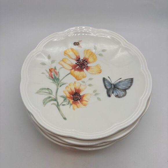 Vintage Lenox Butterfly Meadow Floral Butterfly Ceramic 6" Snack Plates Set of 8 - Picture 1 of 16